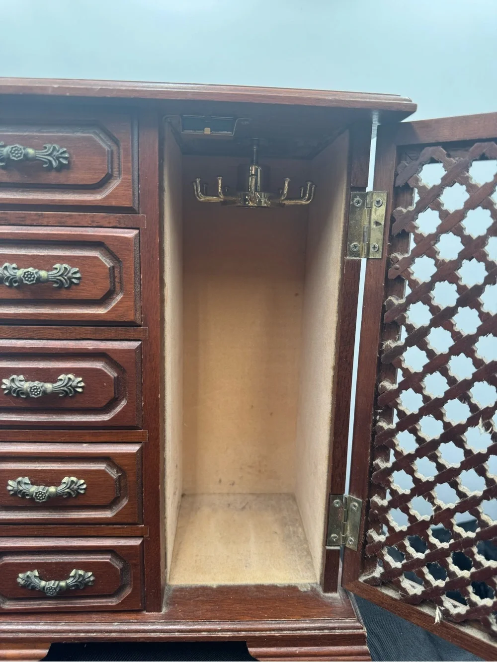 Wooden Musical Jewelry Armoire Chest in Dark Brown